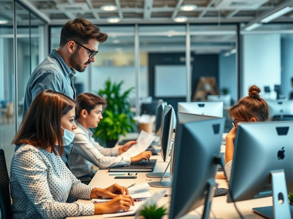 A project manager overseeing a team working on a project