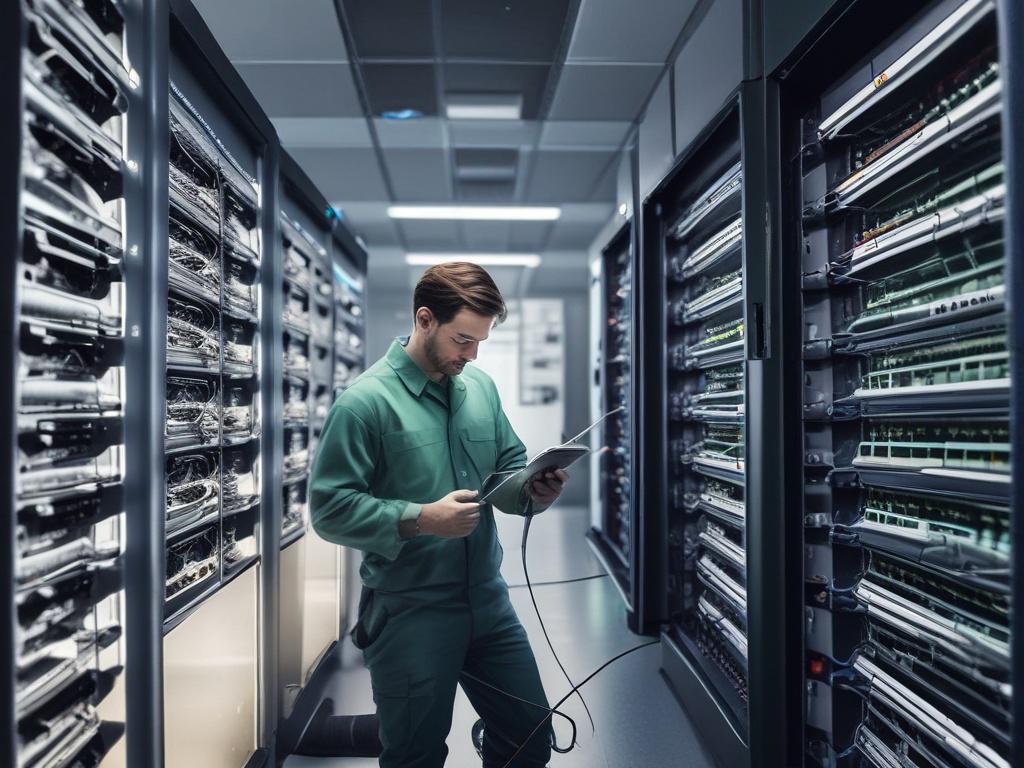 A high resolution of a certified technician installing fiber optic
