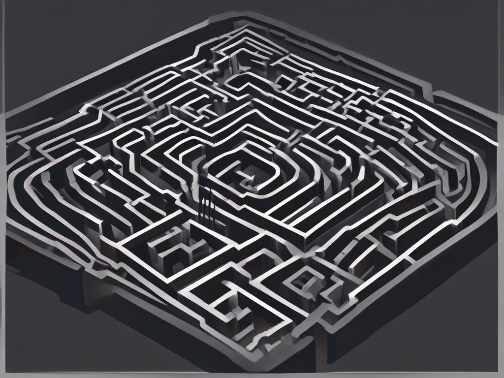 a minimalist illustration of a maze with an exit, sleek