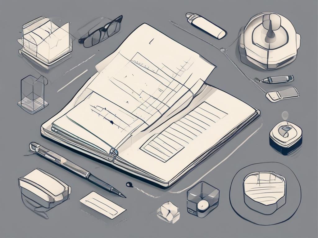 a minimalist illustration of an open notebook with a pen