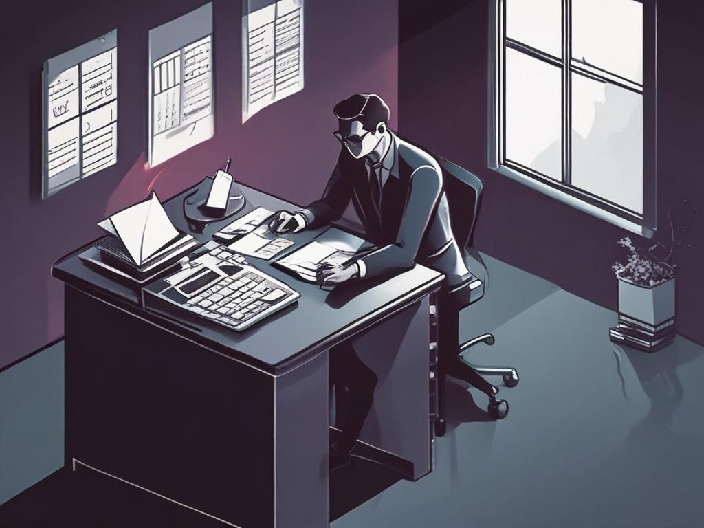 a dark themed illustration of a person analyzing paperwork with