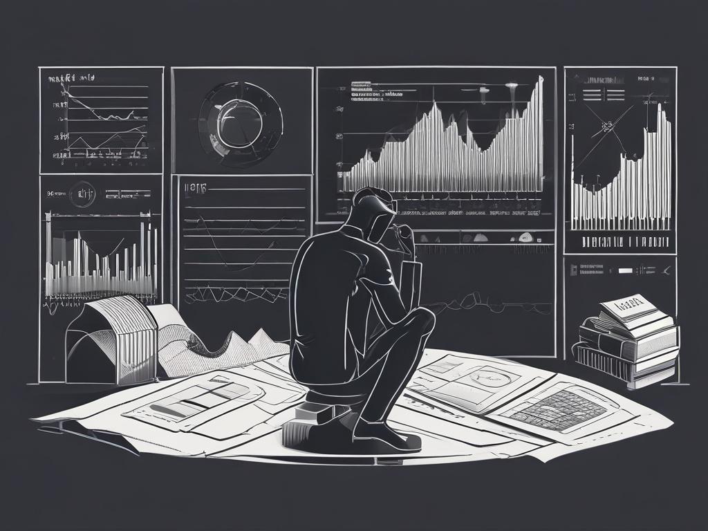 a dark themed illustration of a person contemplating various debt