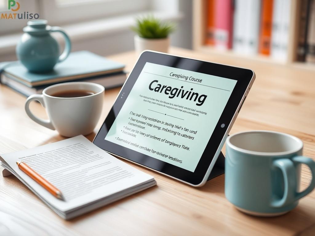 A close up shot of a digital textbook displaying caregiving