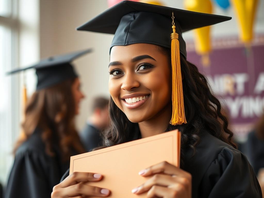A close up shot of a proud graduate holding their