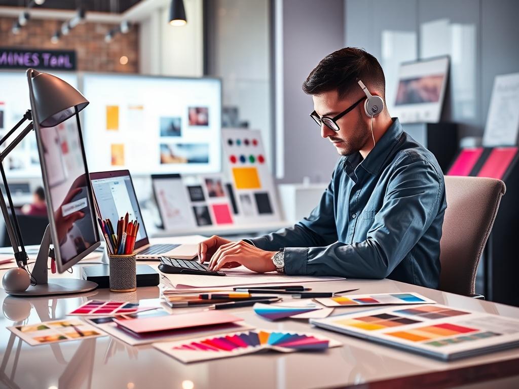 A realistic high resolution of a designer working on brand