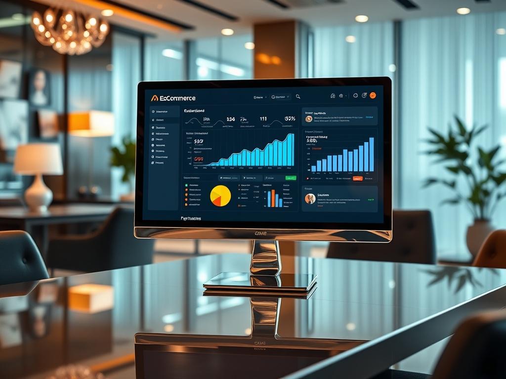 A high resolution image featuring a stylish ecommerce dashboard on