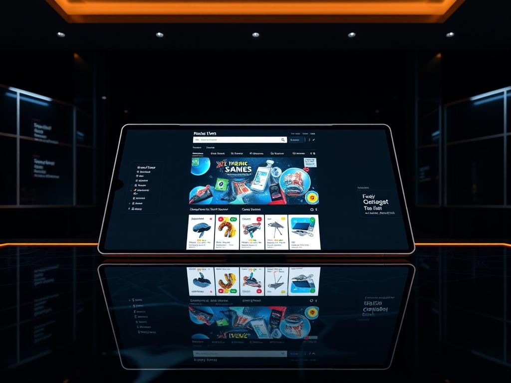 An ultra shiny, luxurious ecommerce experience displayed on a large,