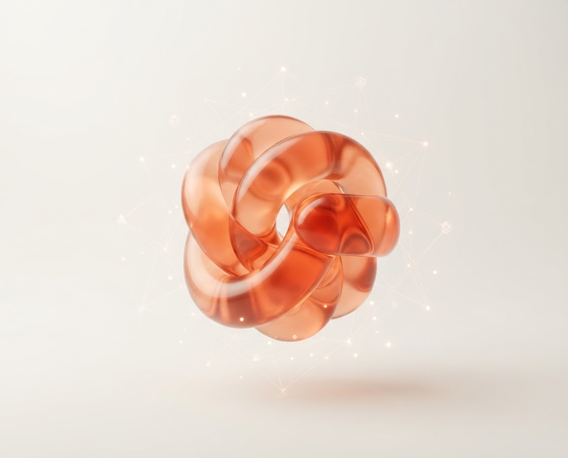 Sculptural orange glass forms linked by fine network lines, an abstract illustration of a connected Web3 wallet