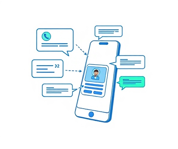 Smartphone showing missed call automation and booking flow