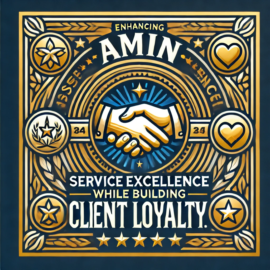 dall·e 2024-12-14 13.49.08 - a professional, polished design with a focus on service excellence and client loyalty. the text 'amin_ enhancing service excellence while building cli.webp