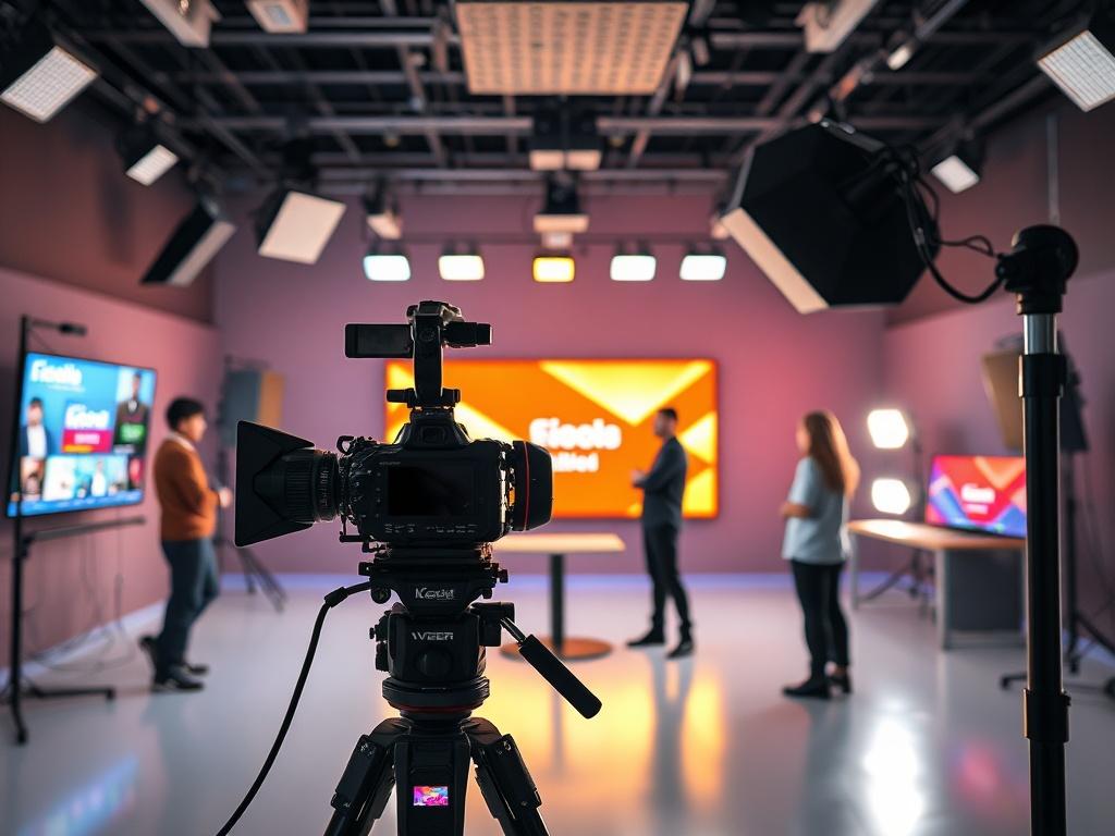 A high resolution of a well lit video production studio,