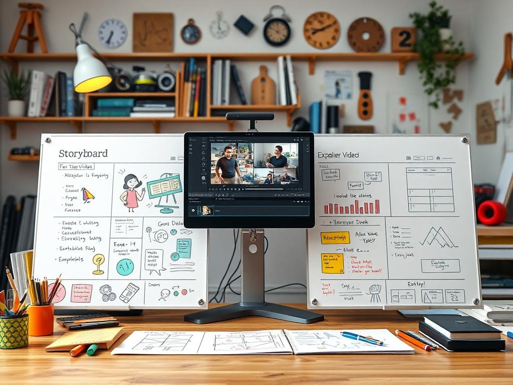 A high resolution depicting a storyboard for an explainer video,