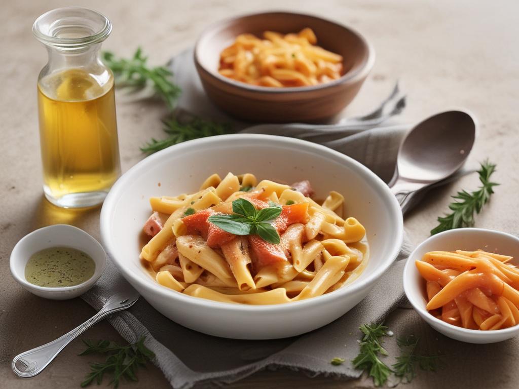 penne vodka, creamy sauce, Italian herbs, pasta dish