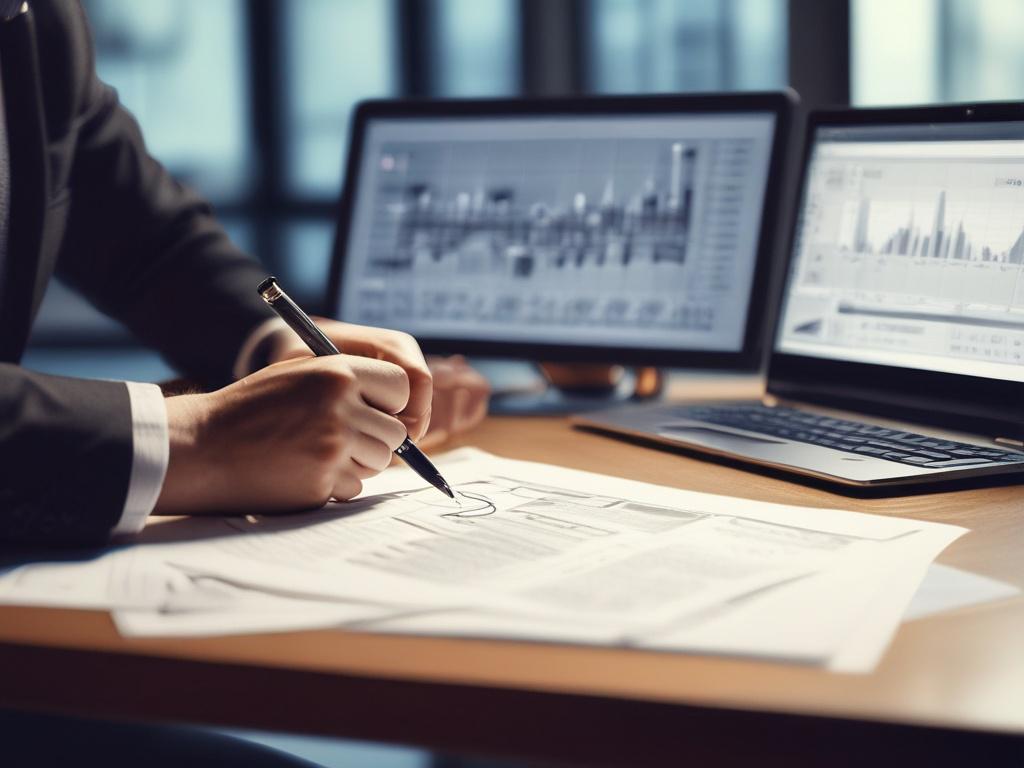 A close up shot of a financial analyst examining charts