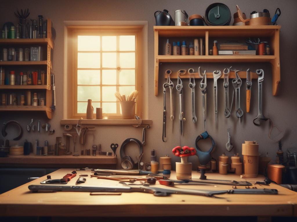 A high resolution image of a well organized workbench with