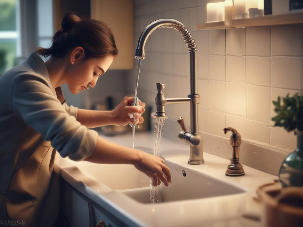 A high resolution image depicting a person fixing a leaky