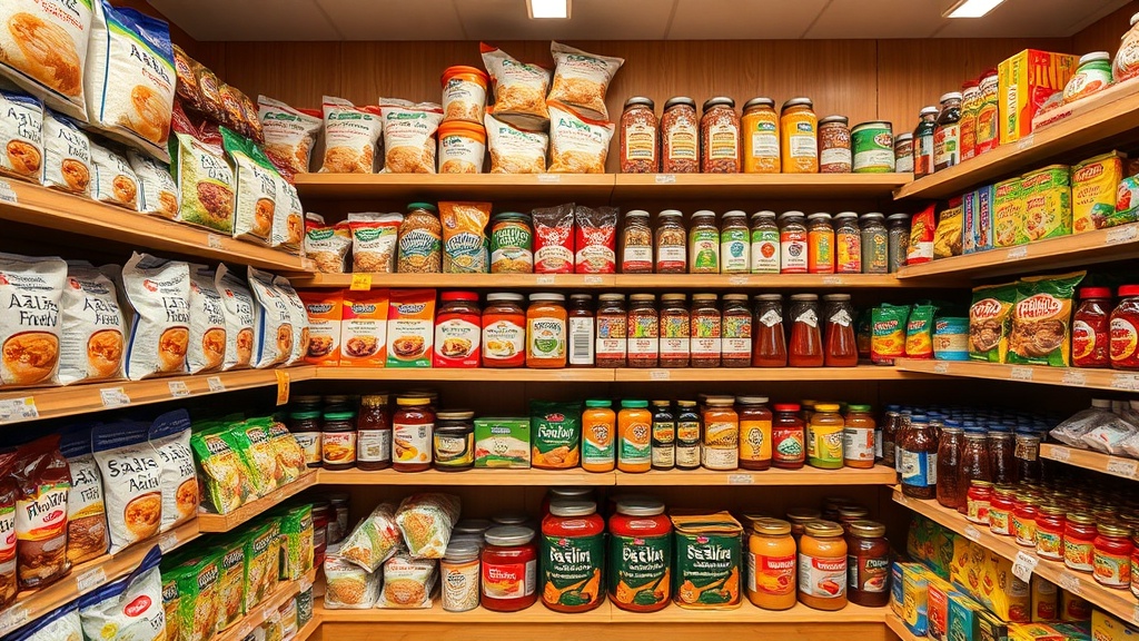 Asian grocery store shelves