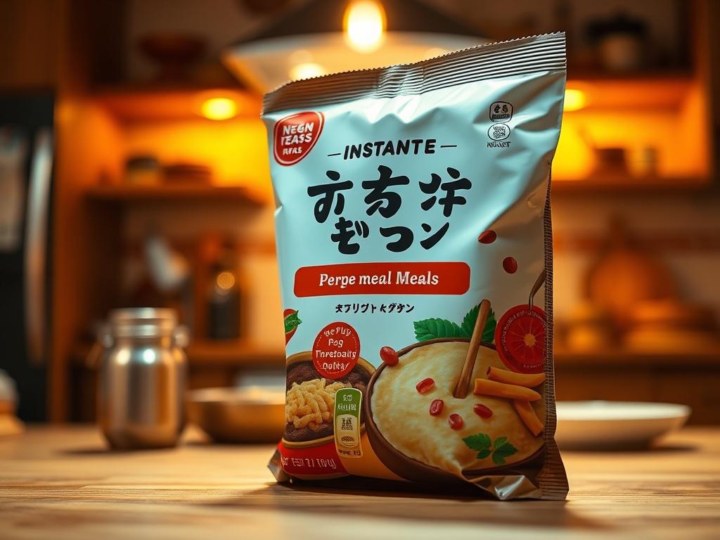 A close up of an instant meal pack, showcasing its