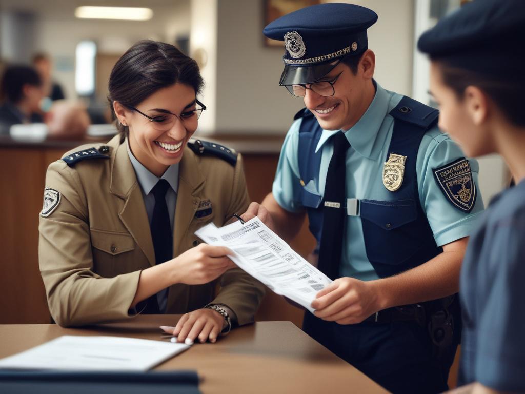 A hyper realistic close up of an immigration officer assisting