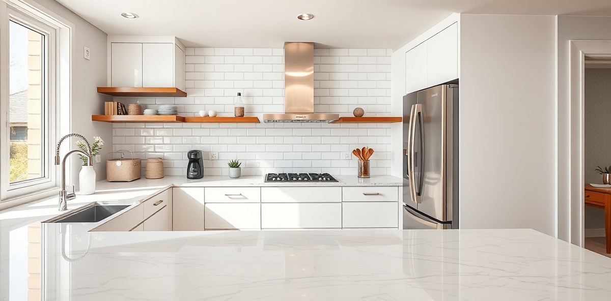 Luxury kitchen transformation with gleaming countertops and pristine appliances