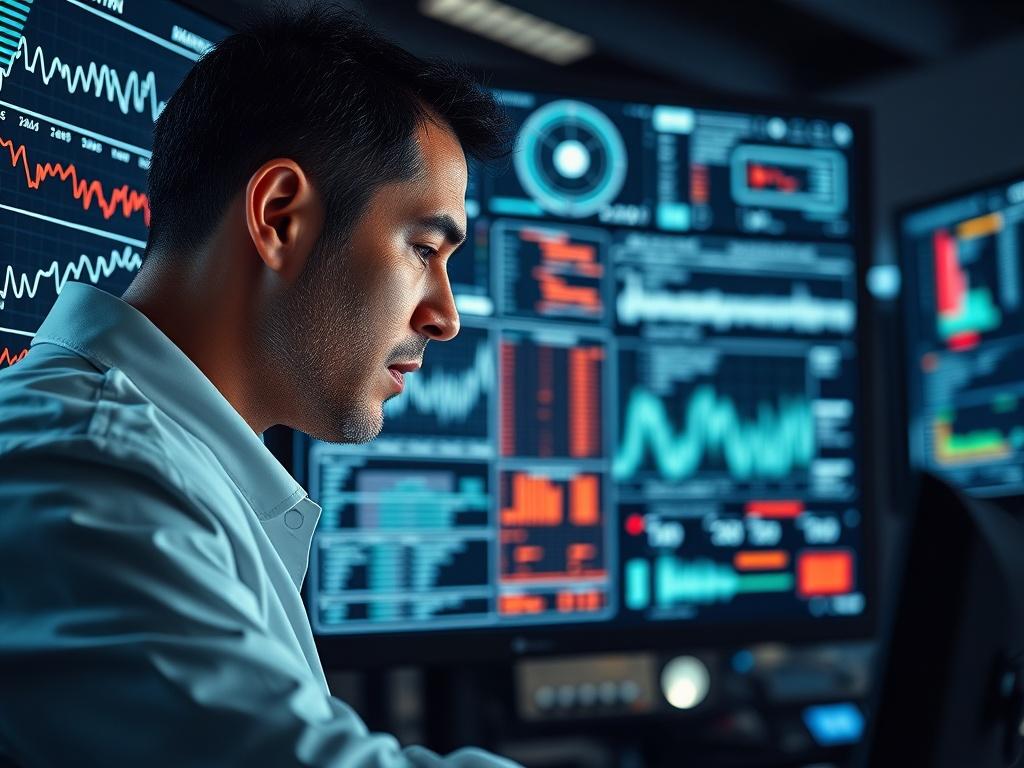 A close up shot of a cybersecurity specialist analyzing data