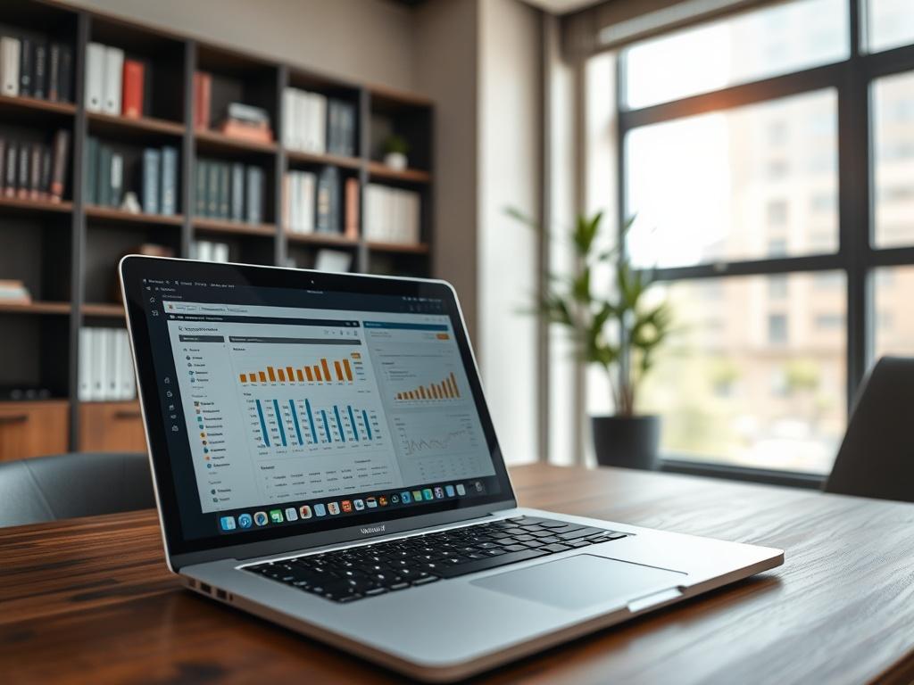 **AI Image Generation Prompt:**

Create a realistic, high-resolution close-up photograph focusing on a professional environment that reflects the theme of "Key Valuation Factors for SaaS Businesses That Buyers Evaluate". The central subject should be a sleek, modern laptop displaying a well-organized financial spreadsheet or valuation model. The laptop should be placed on an elegant wooden desk, suggesting a serious and sophisticated workspace.

In the background, incorporate a soft-focus view of a contempo