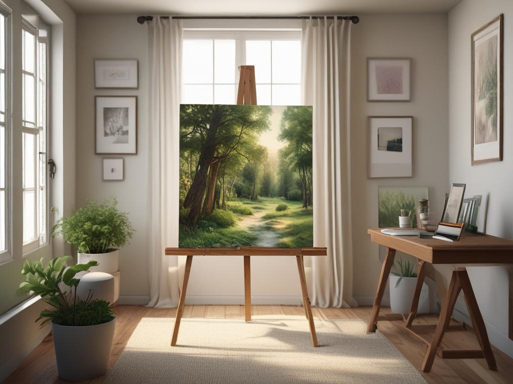 Create a realistic high resolution of a serene art studio