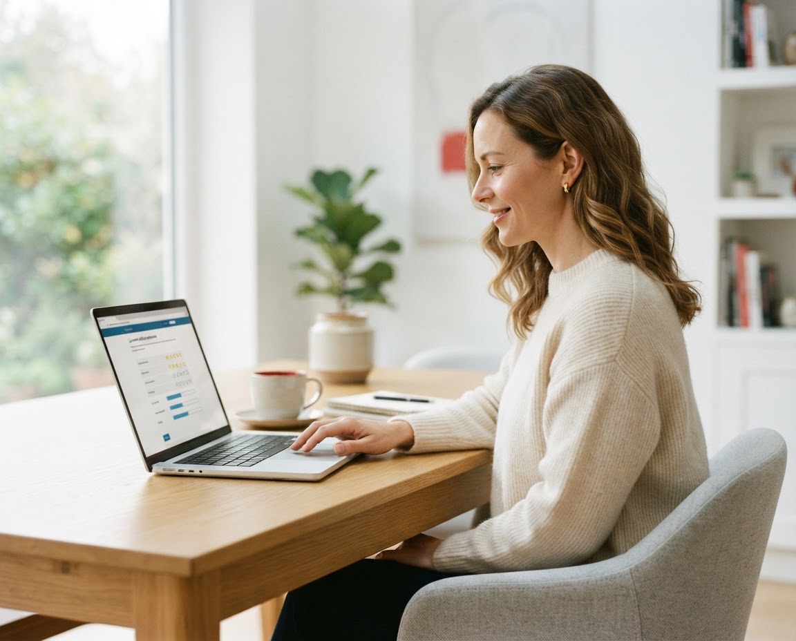 Customer completing an online customer satisfaction questionnaire on a laptop