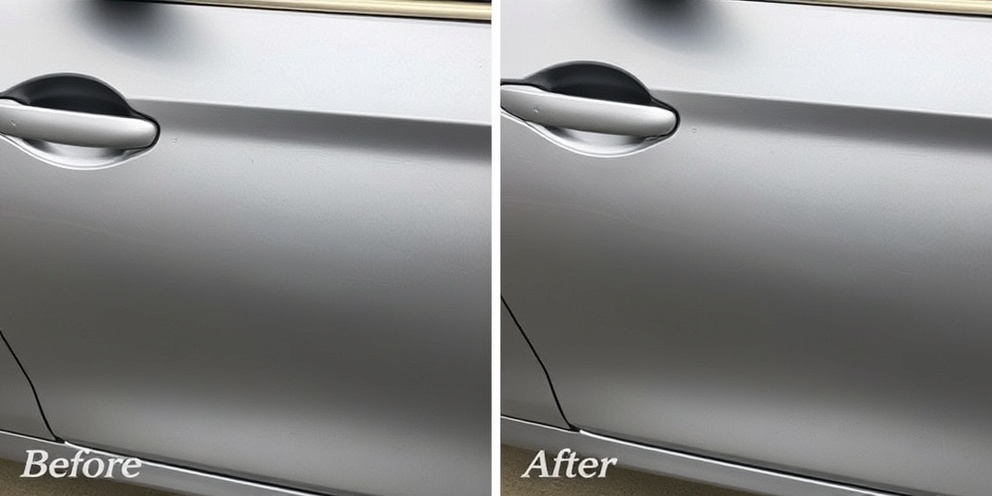 Before and after paintless dent repair