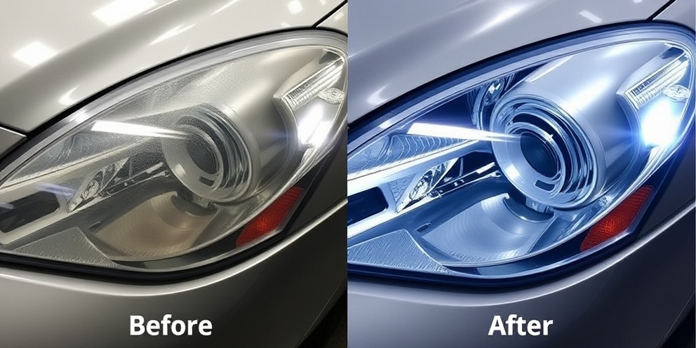 Before and after headlight restoration