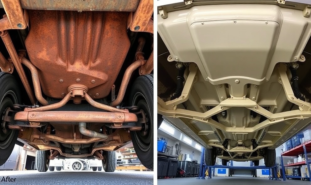 Before and after undercarriage restoration