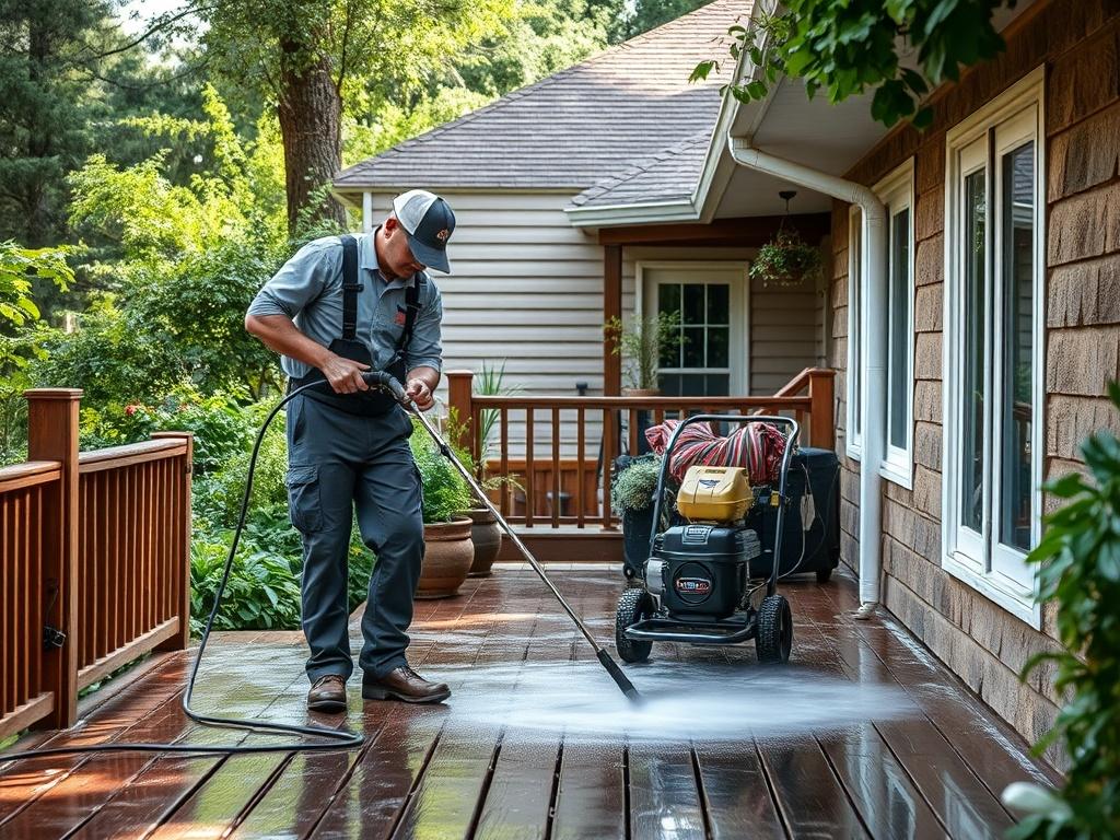 A high resolution of a professional performing a pressure washing