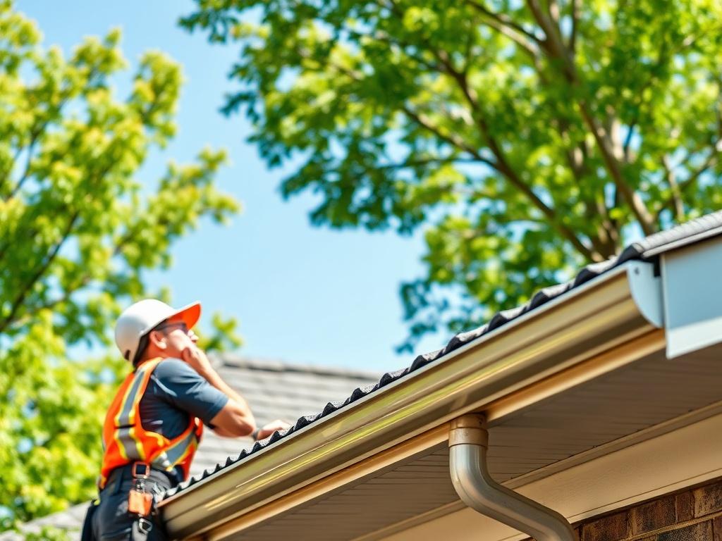 A skilled technician installing a gutter guard on a suburban