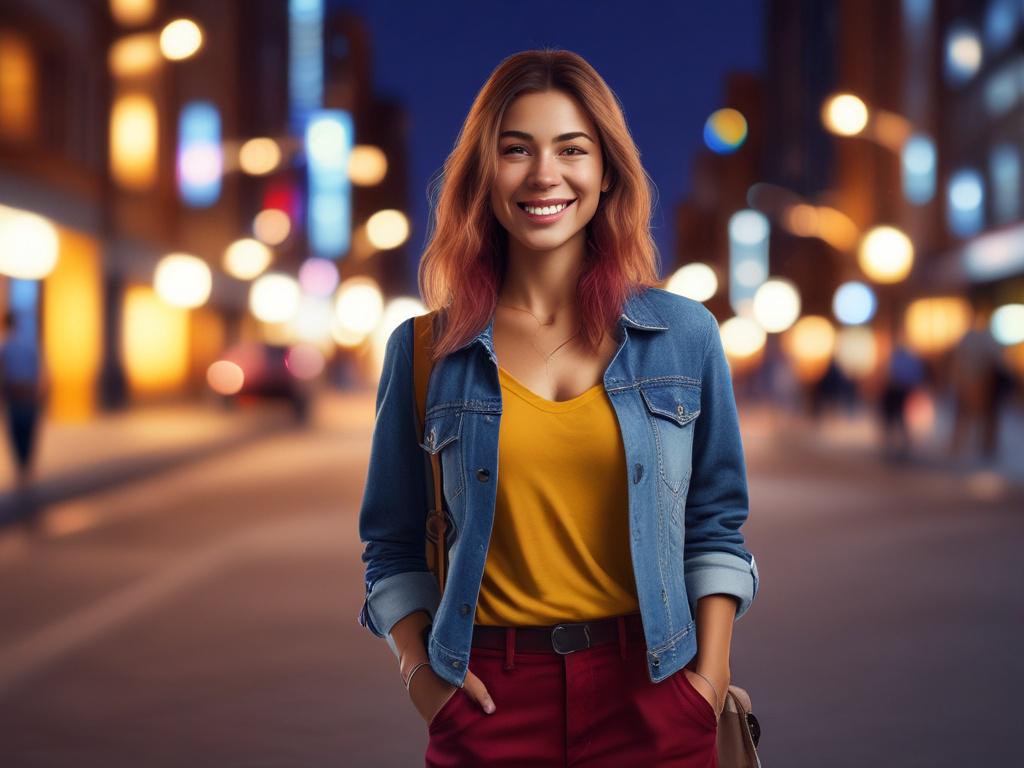 A young, attractive female college student dressed in casual yet