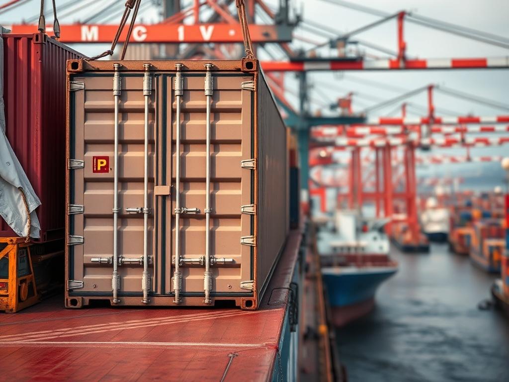A close up shot of a shipping container being loaded