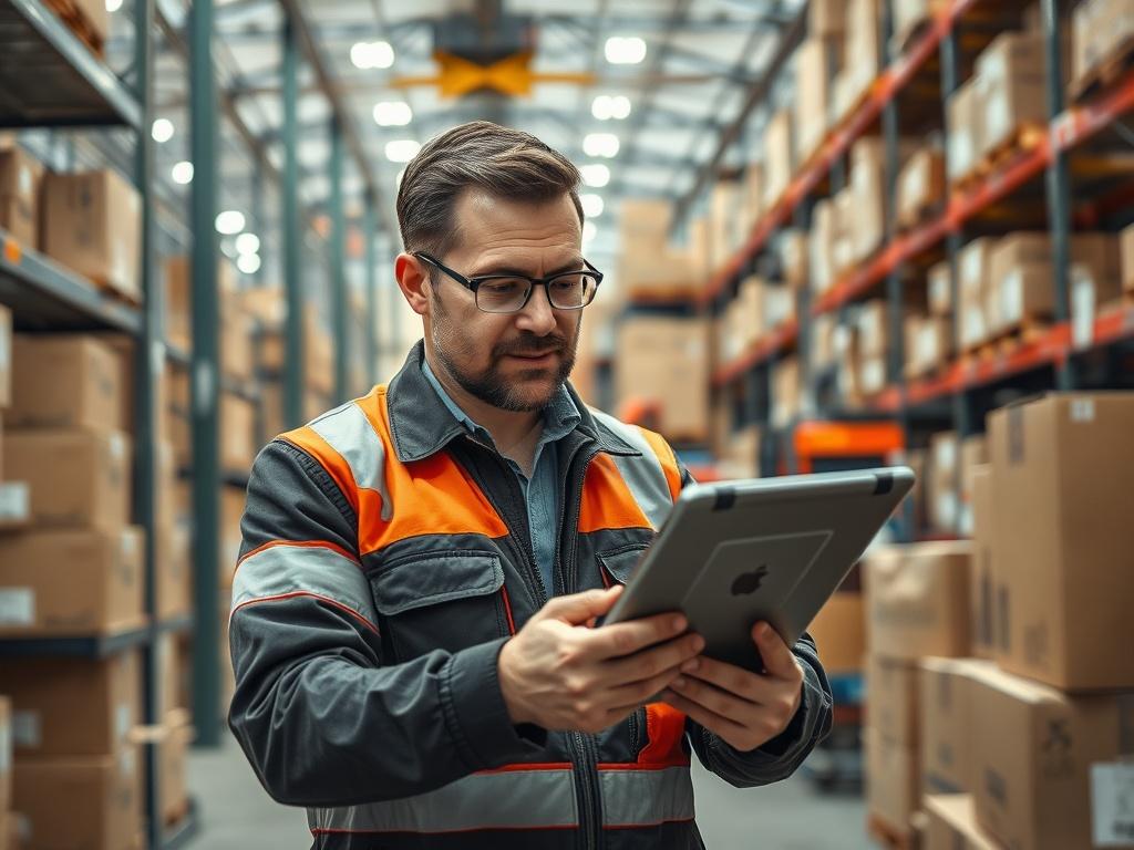 A detailed view of a logistics manager analyzing shipment data
