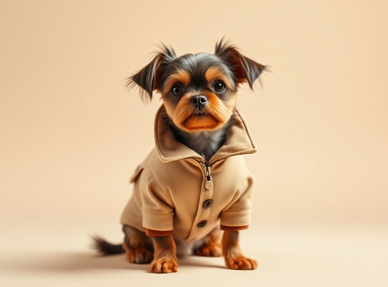 Luxury fashion pet clothing - sophisticated small dog wearing elegant designer outfit