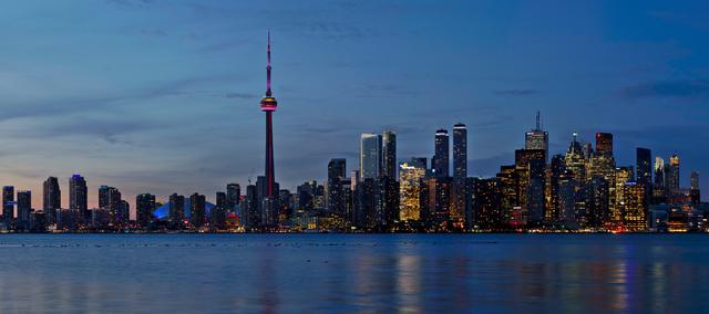 High-res panorama of the Toronto skyline taken from the Toronto Islands.