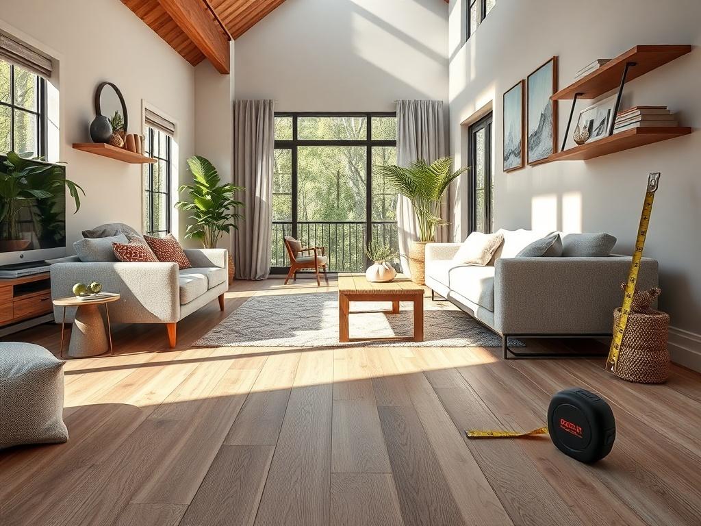 A modern living space featuring newly installed luxury vinyl flooring