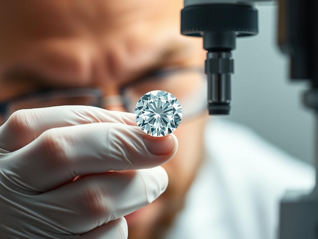 A hyper realistic close up shot of a gemologist grading