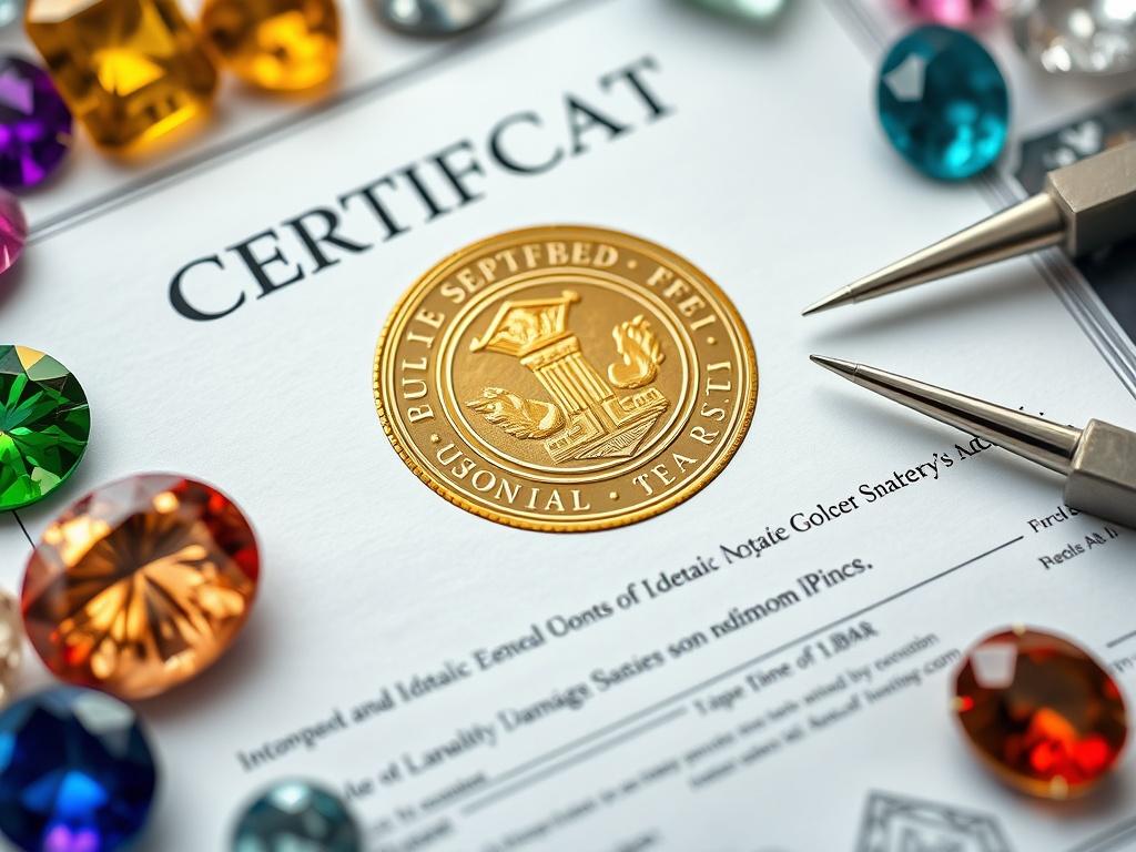 A close up shot of a certified gem document with