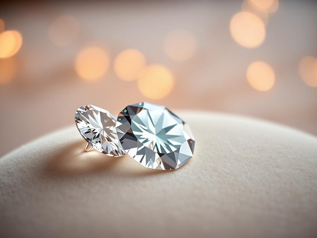 Create a realistic, high-resolution close-up image to complement a blog titled "The Importance of Certification in Gem Collection." The composition should feature a single, beautifully cut, sparkling diamond placed on a soft, neutral-colored velvet surface, emphasizing its clarity and brilliance. Ensure the diamond is captured in sharp focus, highlighting its facets and reflections. The background should be softly blurred, drawing attention to the diamond, while subtly incorporating hints of warm, inviting 