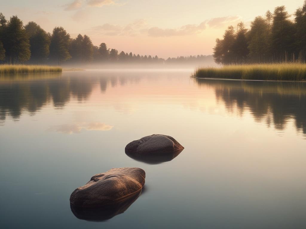 realistic high resolution image of a peaceful water scene, soft