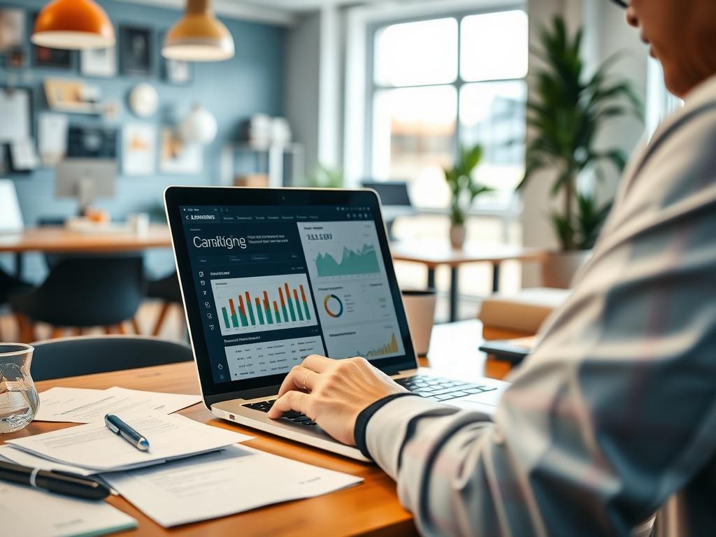 A close up shot of a marketing professional reviewing an