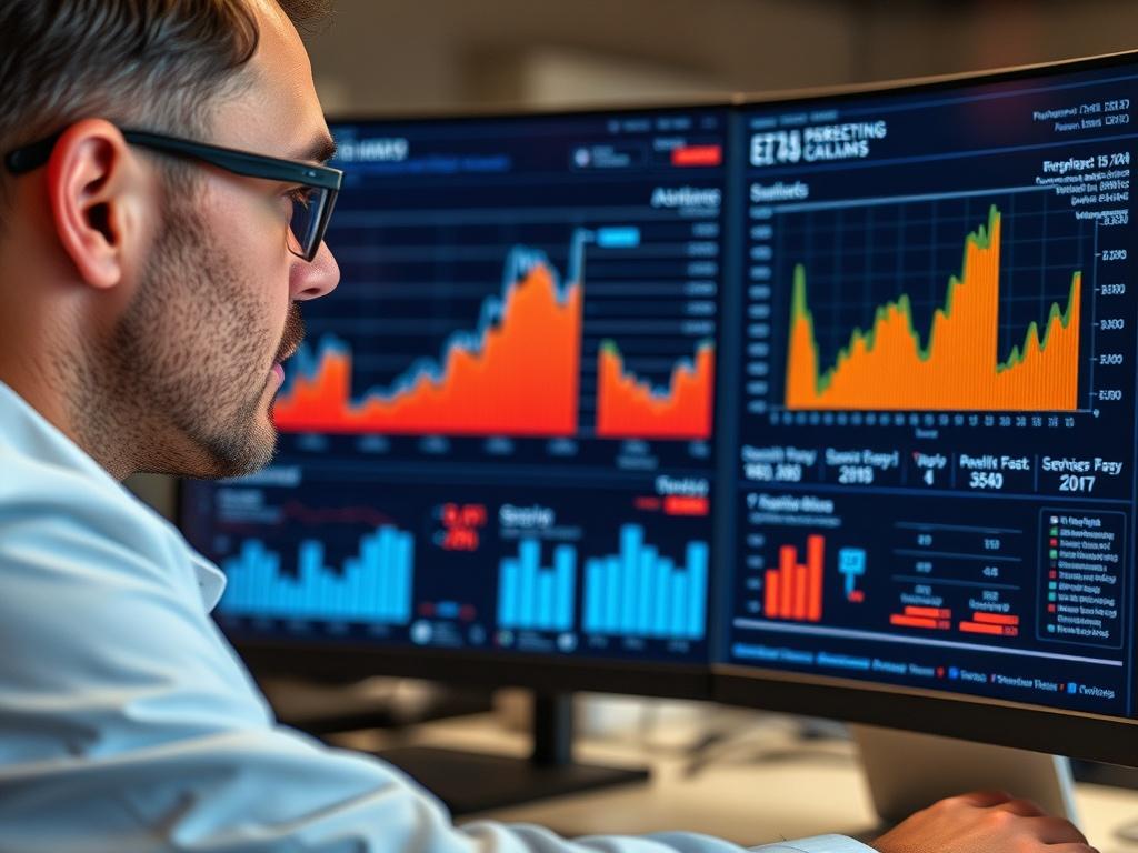 A data analyst reviewing performance metrics on a computer screen, indicating a focus on optimization and strategy.