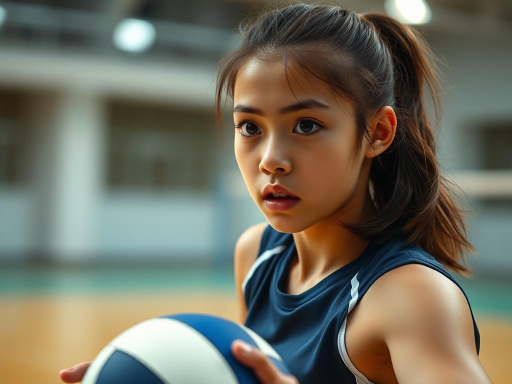 A high resolution close up shot of a focused young