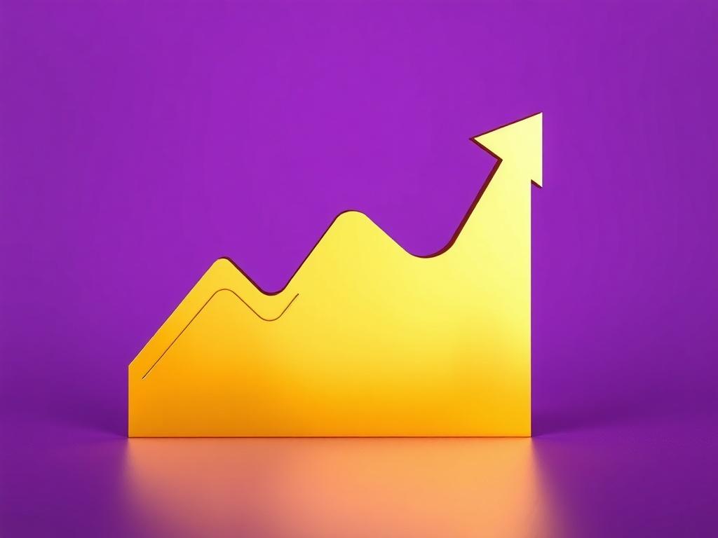Generate a realistic high-resolution photo of a solid gold silhouette of a growth tracker. The silhouette should be prominently displayed in the center of the composition against a solid purple background. The image should focus on the silhouette, highlighting its shiny, reflective surface to emphasize the gold color. The background should be simple and uniform, creating a striking contrast with the gold silhouette.