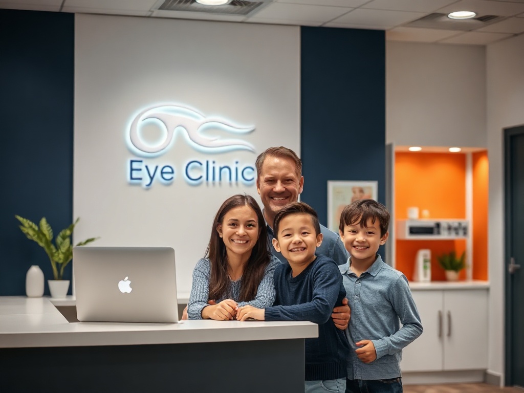 Family at Optimal Eye Clinic in welcoming environment