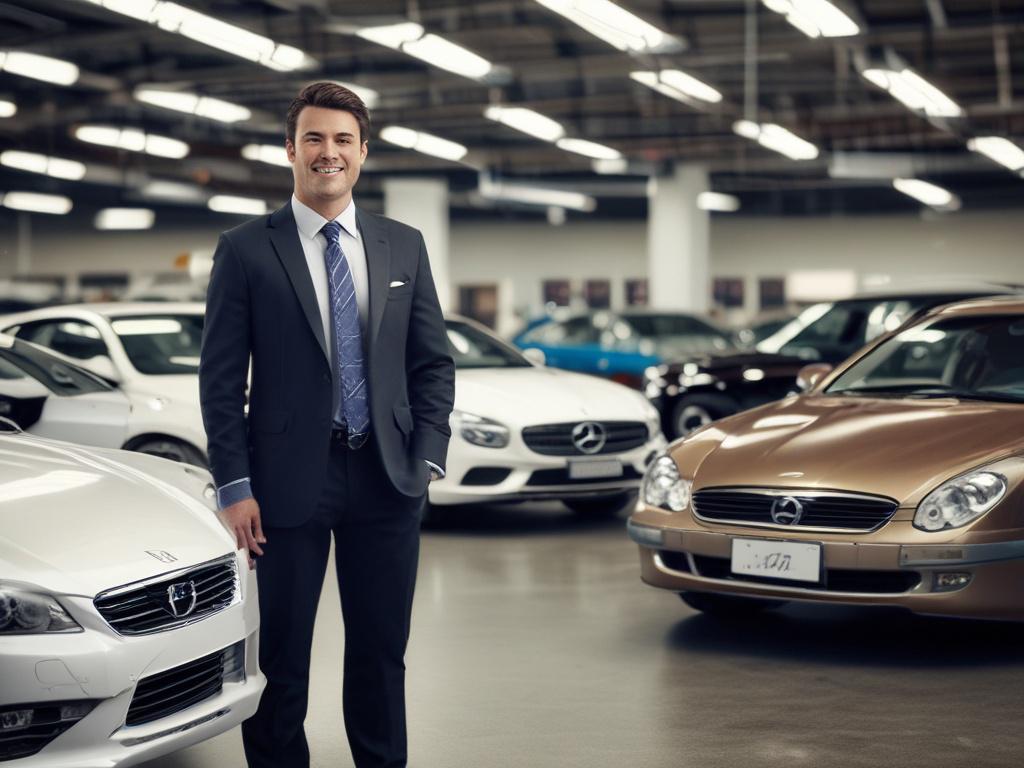 A clean and professional image of a smiling car dealership