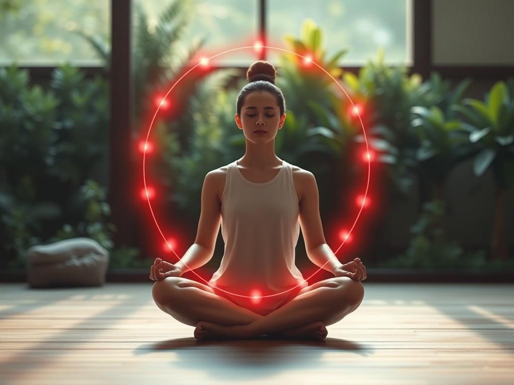 A serene and calming image of a person sitting cross